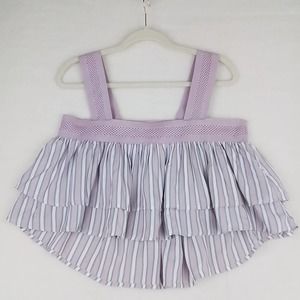 Soncy Square Neck Tiered Cropped Tank Size 1 (14-16) w/ Pink, Gray, White Stripe